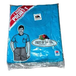 Vintage 80s Fruit of the Loom men's pocket t shirt sz large made in USA Blue NEW